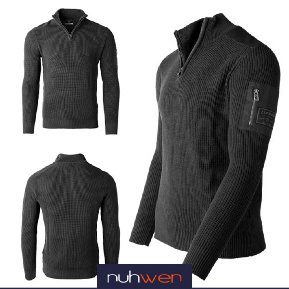 Men Zip Mock Neck Polo Sweater with Arm Pocket - Picture 2 of 3